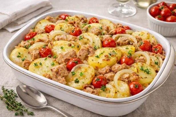 Atum com batatas ao forno: uma opção saudável e econômica para sua refeição principal