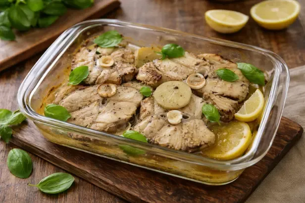 Receita de cação assado no forno com batatas e ervas aromáticas