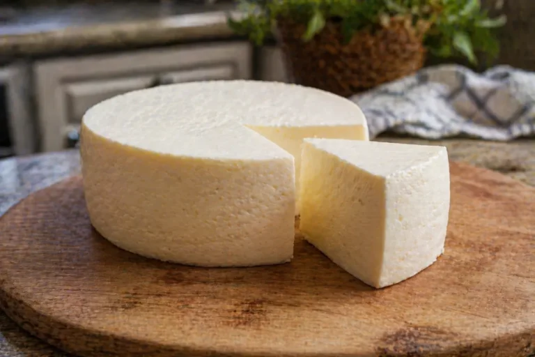 Queijo frescal caseiro recém-feito em um pano de algodão