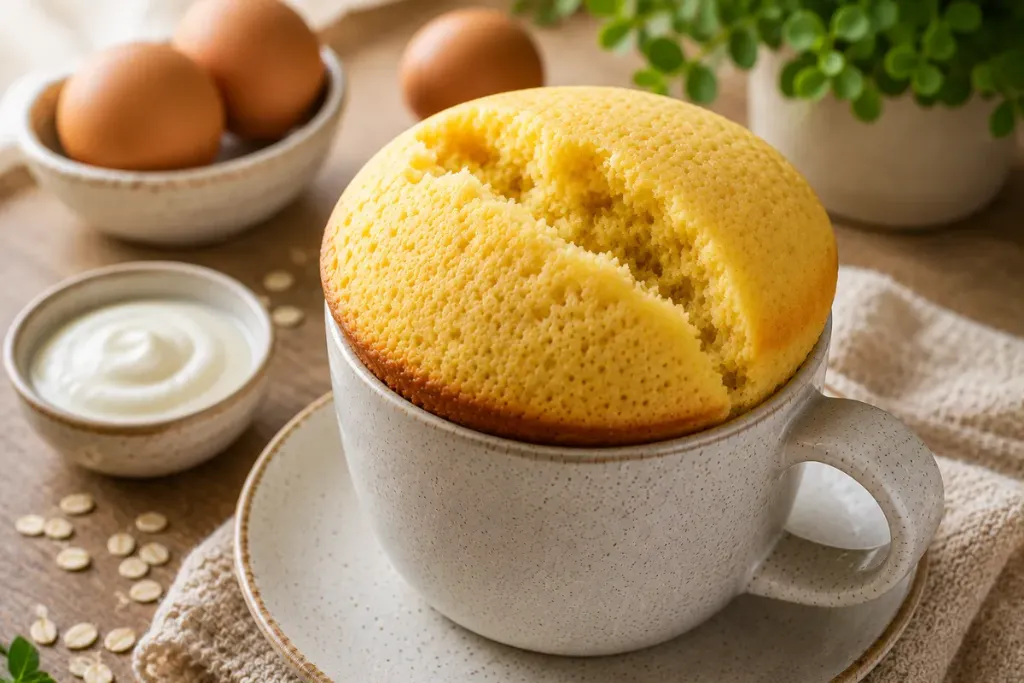 Receita de bolo de caneca de iogurte fácil com ingredientes que você tem em casa