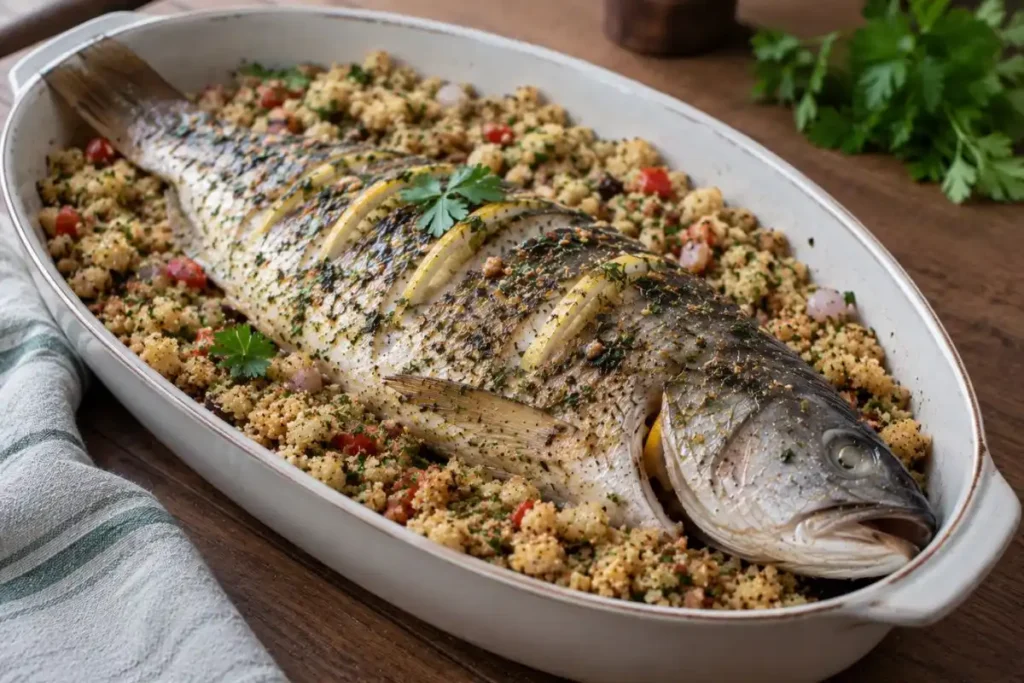 Prepare uma deliciosa tainha recheada assada no forno, com farofa úmida e saborosa, além de dicas para deixar o peixe suculento.