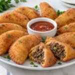 Risoles de carne moída com massa macia, casquinha dourada e recheio bem temperado. Uma receita caseira perfeita para servir em festas ou no lanche da tarde.